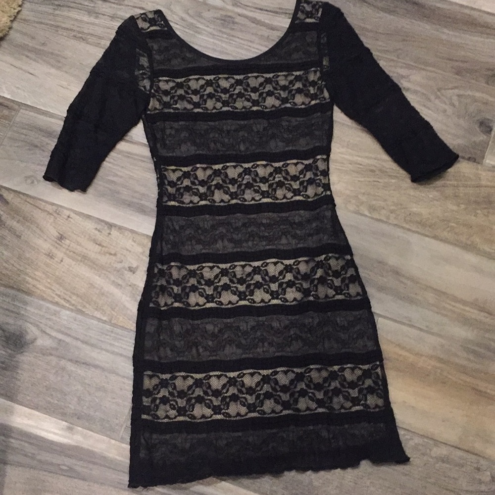 Open back black and tan lace mini